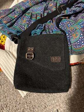 EZ Brand Black Canvas Crossbody Messenger Bag with Faux Leather Buckle Detail